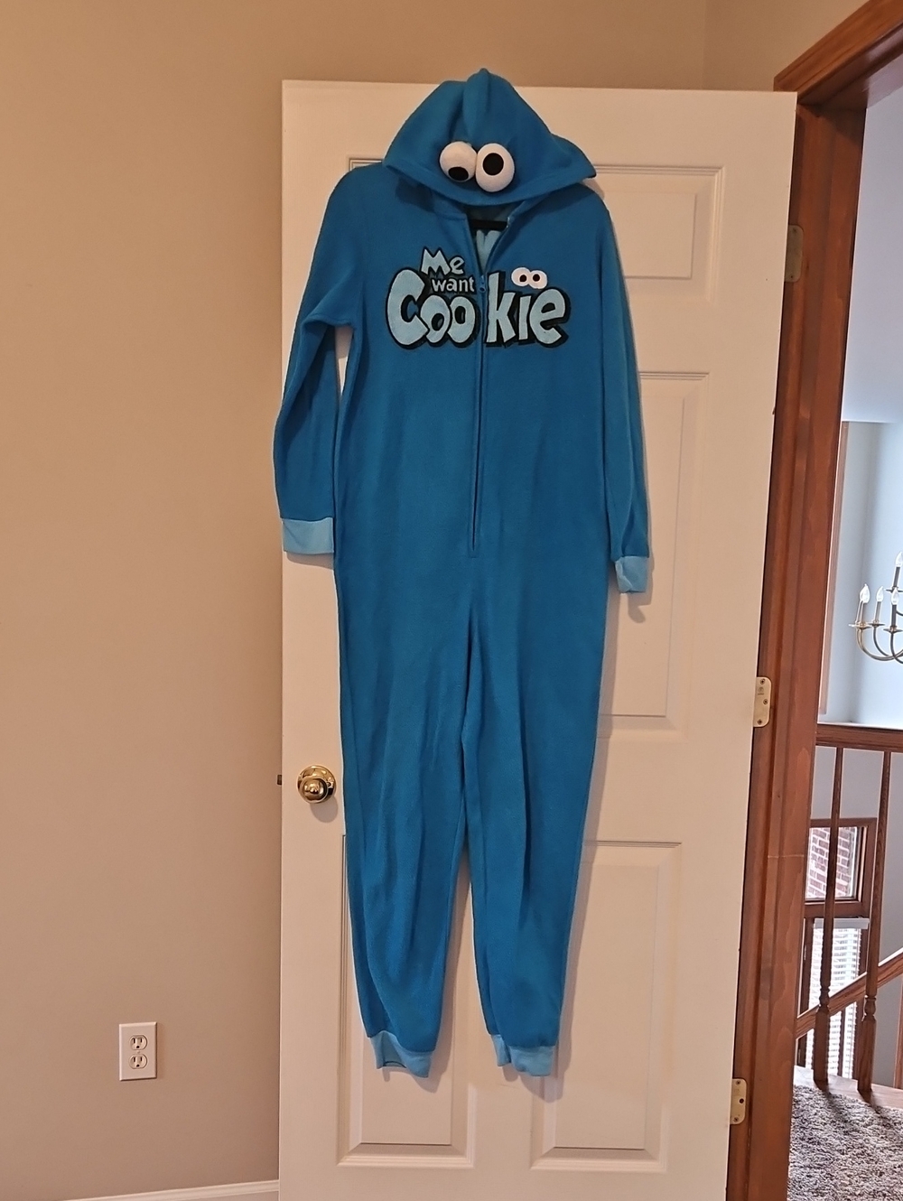 Cookie Monster Zipup Hooded Onesie With Eyes